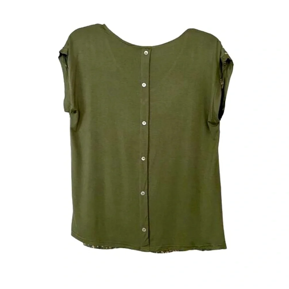 Papermoon Stitch Fix Ellie Green Floral V-Neck Top Size S Cap Sleeve - Picture 4 of 13